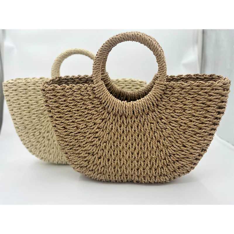 Handwoven Straw Rattan Half-Moon Beach Handbag Large Capacity Women Summer Hollow tote Outdoor handbags W250524