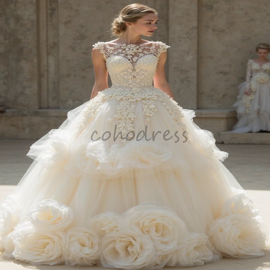 Sophisticated 3D Flowers Wedding Dress 2025 Enchanting Lace Bohemian Bridal Dress Mysterious Sorceress Bride Dress Elegant Gatsby Vestio De Novias A L