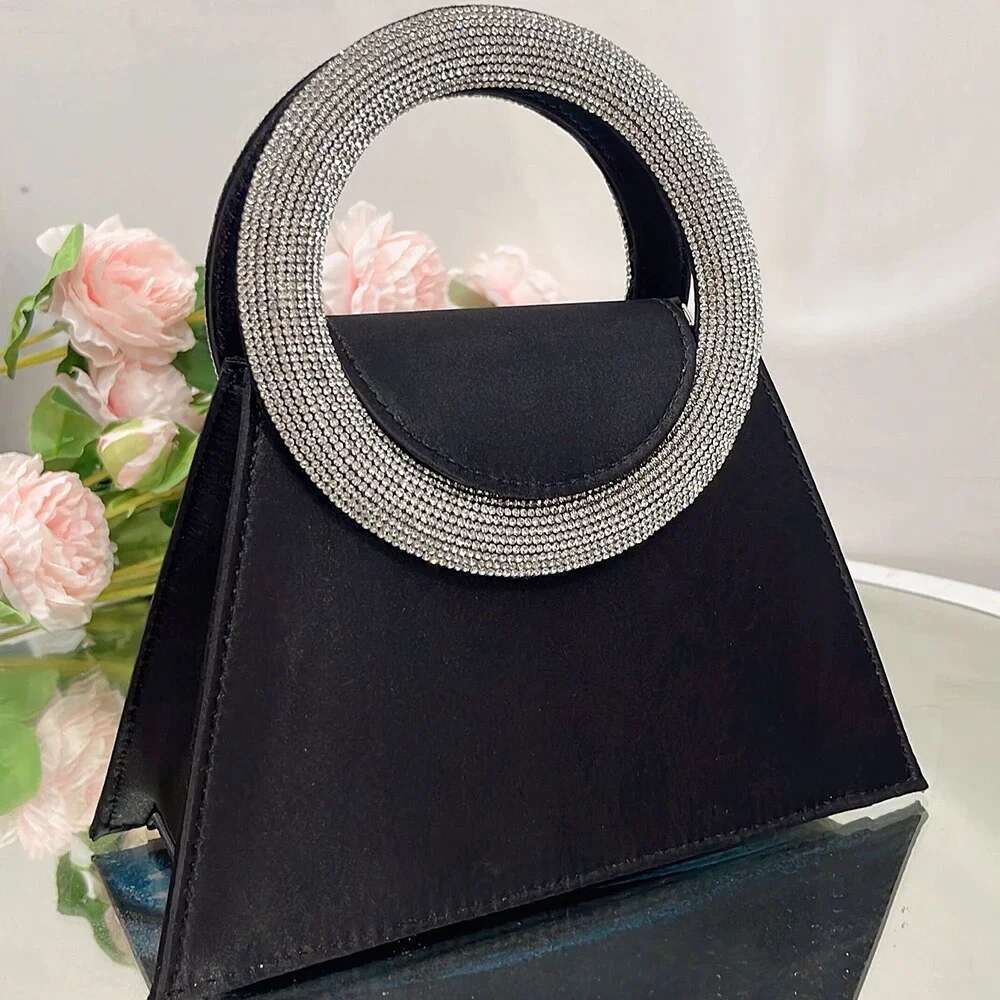 Rhinestone Evening Clutch Round Dia Handle Handbags Satin Shoulder Bags Party Wedding Purses Ladies Designer Bag Tote