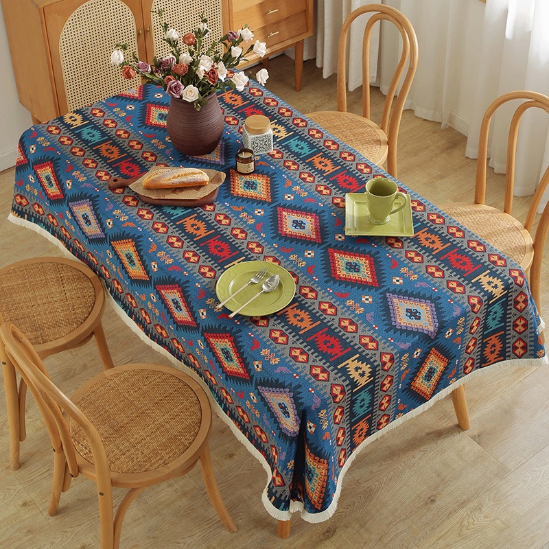 A657 Thickened Cotton and Linen National Style Fabric Tablecloth Bohemian Ins Tablecloth Tablecloth Rectangular Tassel Cover Cloth
