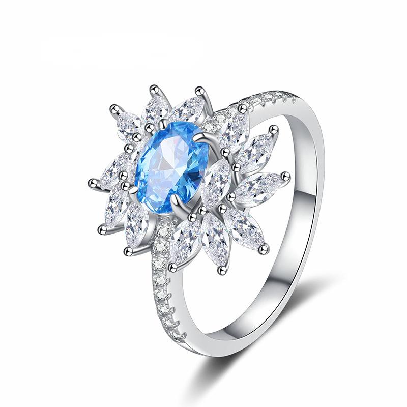 925 Sterling Silver Multi-Color Egg-Shaped Diamond Ring with Green, Red, Yellow, and Sea Blue Diamonds for Women, Luxury Fashion Jewelry for Special O