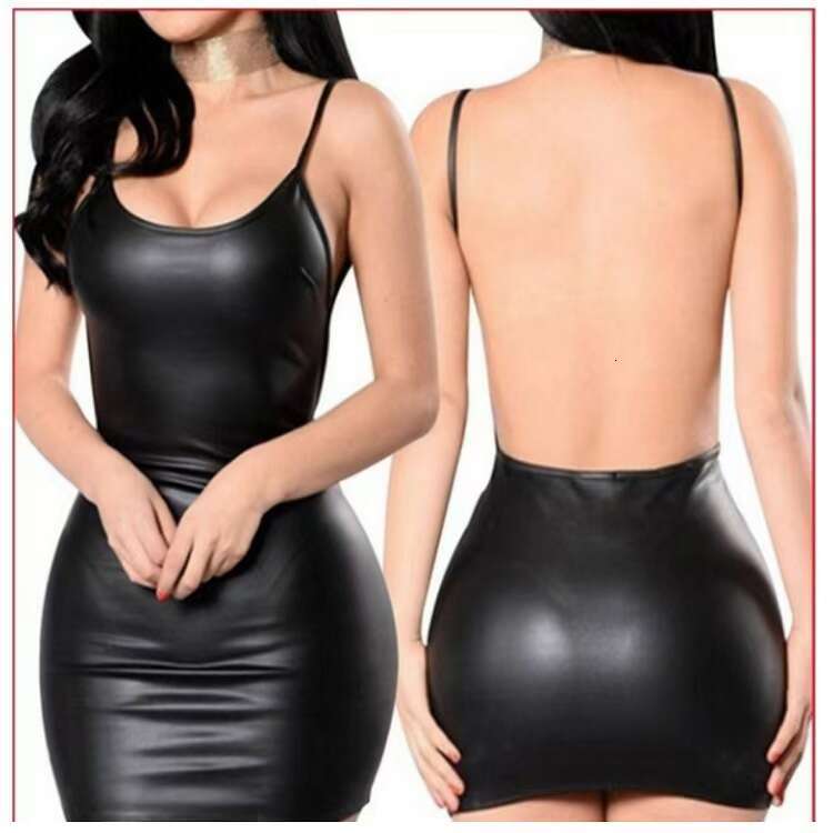 Tight Cut Out Dresses Sexy Lingerie Strap Patent Leather Bodycon Dress Backless Nightdress Nightclub Dance Party Tight Performance Costume Uniform Tem