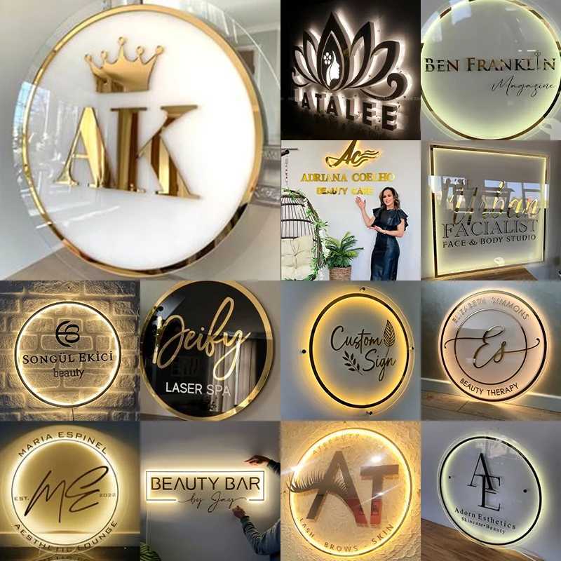 Custom Acrylic Business Sign LED Square Round Business Neon Lights Sign Plaque Neon Circle Name 3D Company Shop Wall Art W250526
