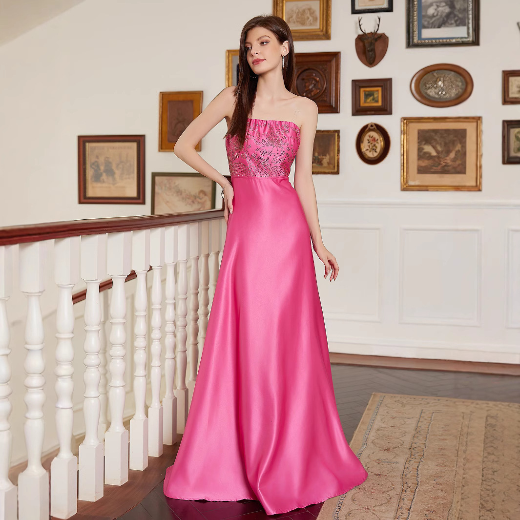 French light wedding dress simple 2025 new V-neck long sleeved banquet temperament evening dress engagement certificate dress