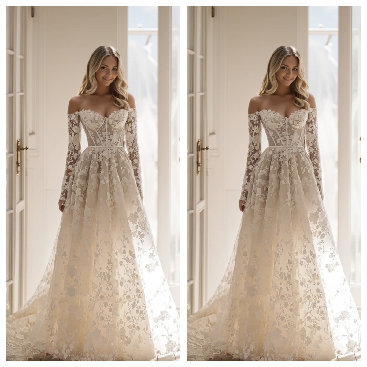 Simple Lace A Line Wedding Dress Elegant Off The Shoulder Bridal Dress Long Sleeve Customized vestidos de novia