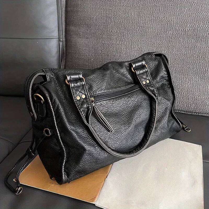 Women's Bags Designer Soft Leather Retro Shoulder Messenger Large Capacity Tote Y2k Motorcycle Bag