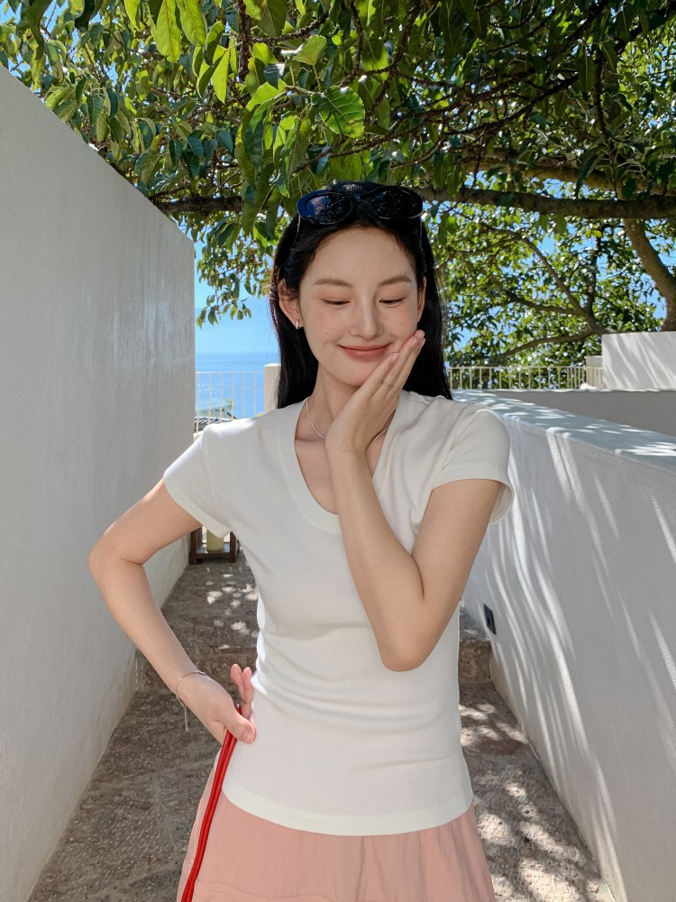 HL240 Spring and Summer Hot Style Minimalist Slim Fit Bottoming Shirt Short Sleeve T-shirt Women