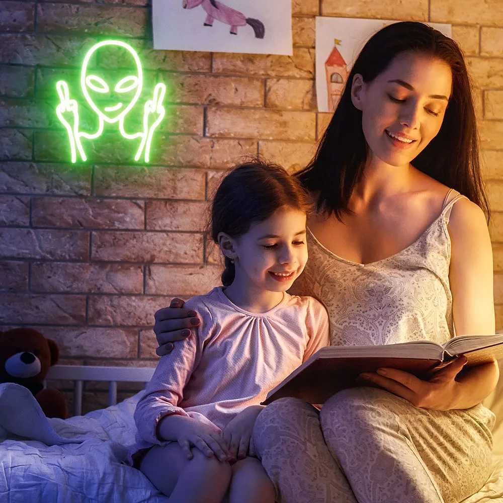Alien Neon Sign Dimmable LED Neon Signs For Wall Decor USB Room Decor Neon Lights LED Light Gamer Gift For Birthday Christmas W250526