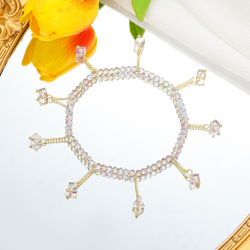 colorful crystal pendant, natural style, and personalized girl ankle bracelet