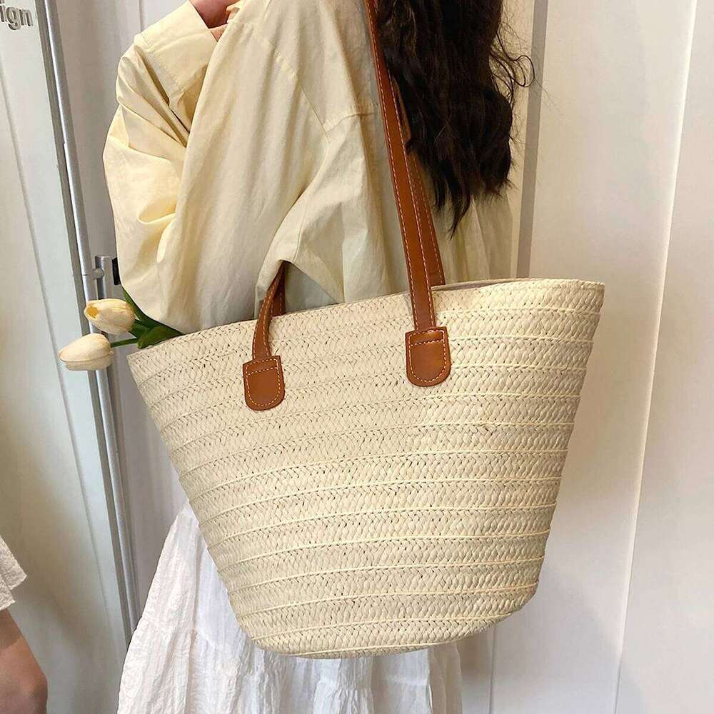 2025 Summer New Style Large Capacity Shoulder Beach Vacation Woven Basket Tote Women's Design Bag Fashionable