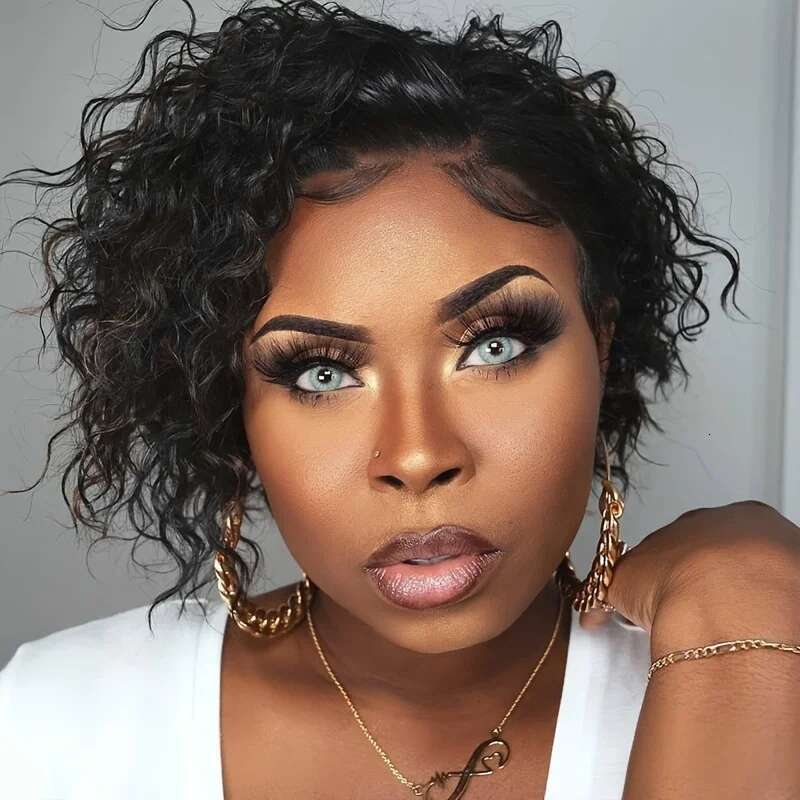 Pixie Cut Brazilian Short Bob Curly Lace Front Wigs Human Hair for Black Woman