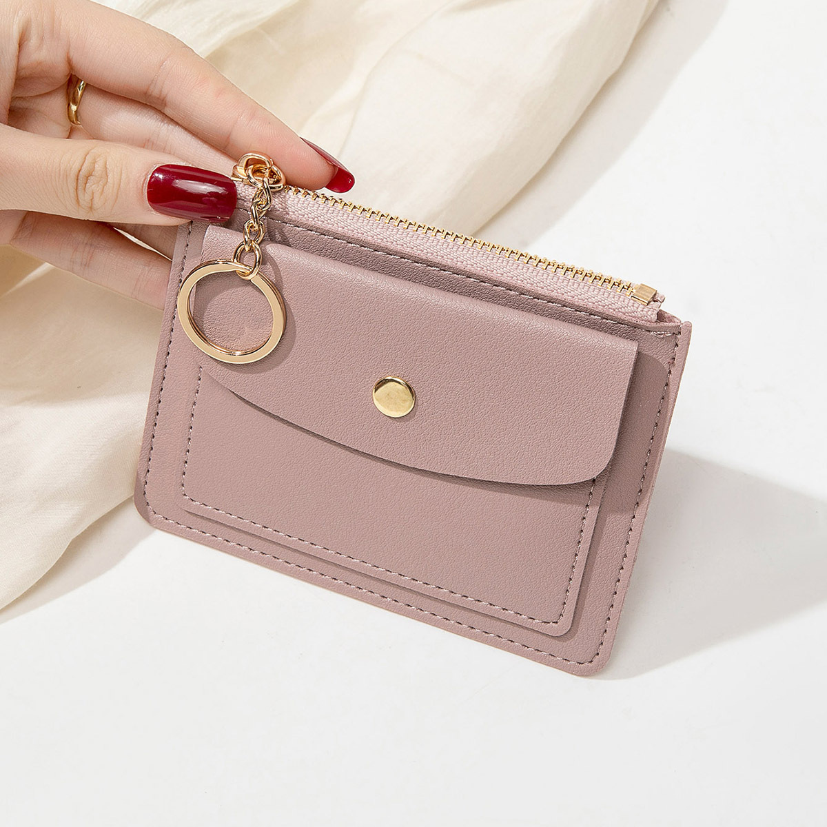 New ultra thin card fashion bag with short zipper for women s wallet fashionable and simple keychain and fashion coin wallet designed by men s keychai