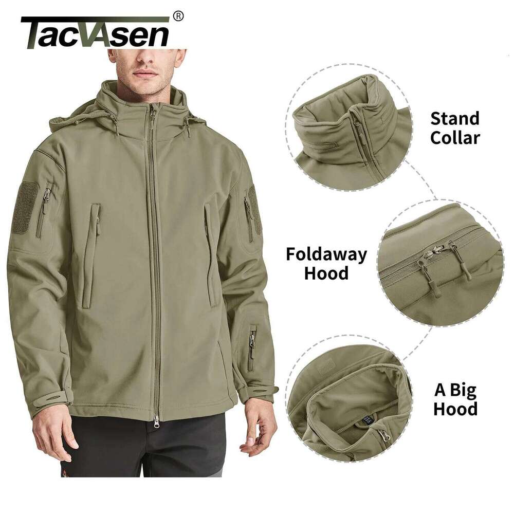 TACVASEN Winter Soft shell Water Resistant Fleece Lined Jackets Mens Outdoor Hiking Waterproof Jacket Coat Clothing Windbreaker