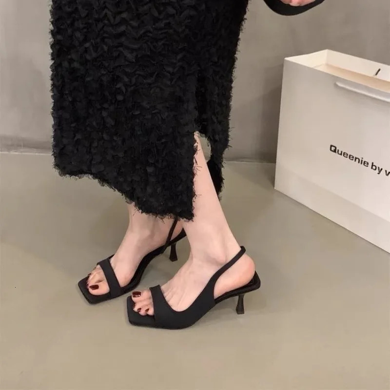 Summer Gladiator Women Sandals Fashion Square Toe Stripper Party Shoes Ladies Elegant High Heel Sandals 250526