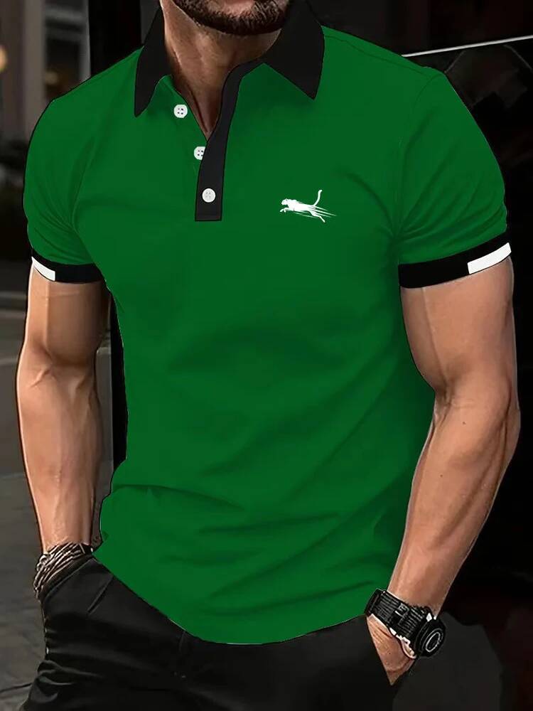 Clothes Summer Fashion Short Sleeve Color blocking Shirt Casual Sport Lapel Men Polyester Quick Drying Polo