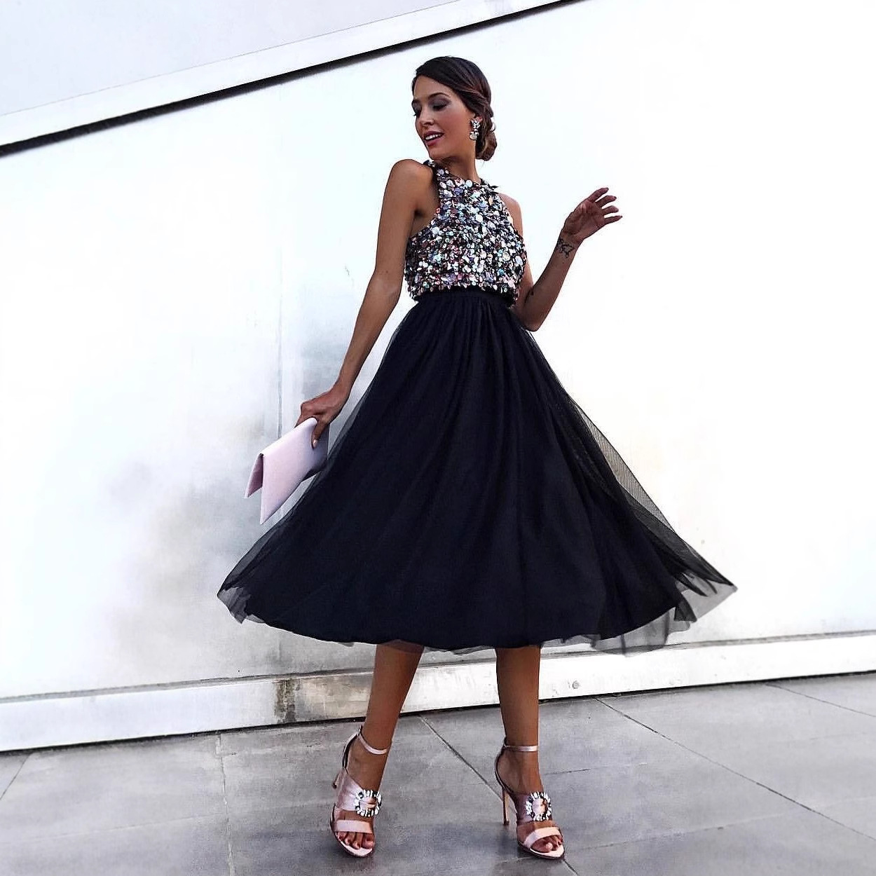 New womens dress sexy sleeveless neck bead dress