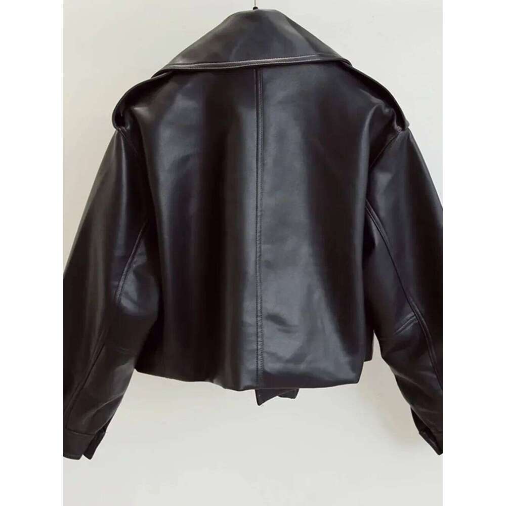 New Spring Women Faux Leather Jacket Biker Coat Turndown Collar PU Motorcycle Jackets Loose Streetwear Outerwear High Street