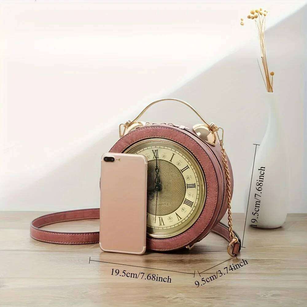 Women's Bags Designer Fashionable, Creative, Personalized, Three-Dimensional Clock Handbag, Retro Unique Circular Shoulder Bag