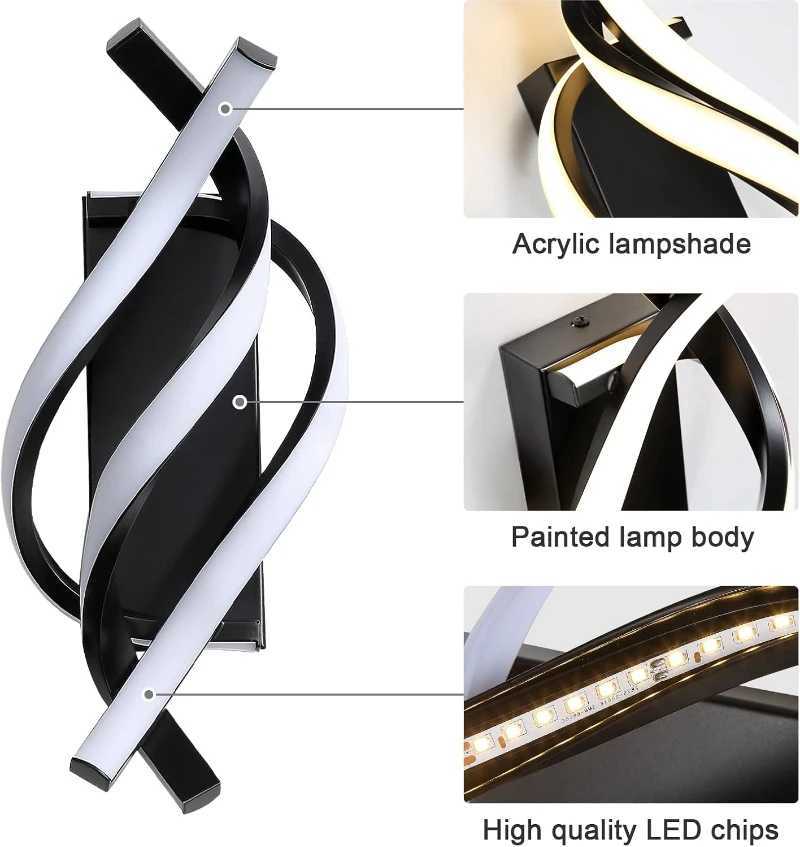 Curved Spiral Design LED Wall Lamp for Bedroom Bedside Corridor Living Room Staircase Corridor Lighting Fixture Home Decor LightXJ250526