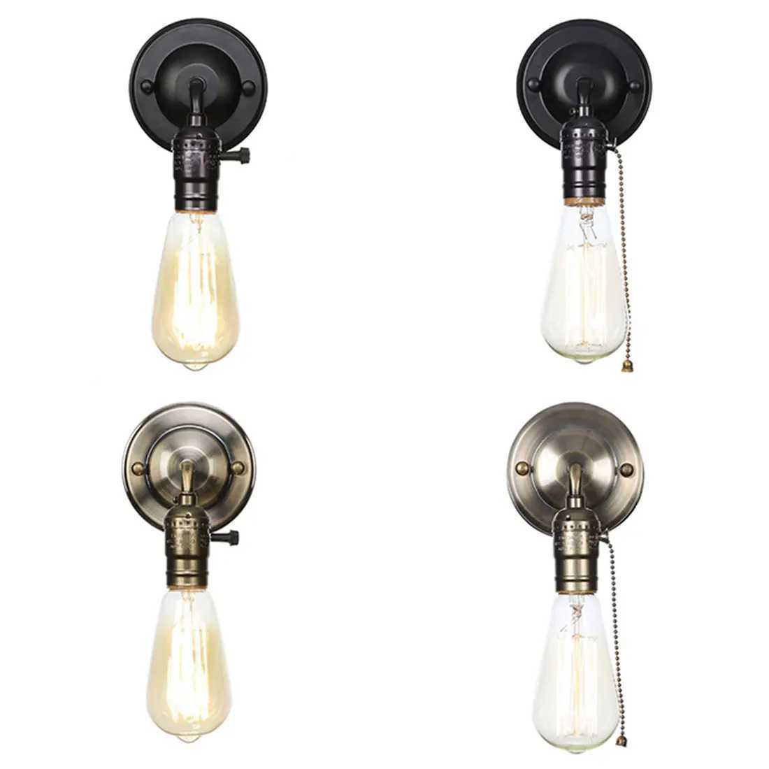 Pull Chain Switch Scones LED Wall Lights Chrome Loft Style Retro Vintage Iron Bedroom Wall Lamp Bedside Lamp Stair Wall LampXJ250526