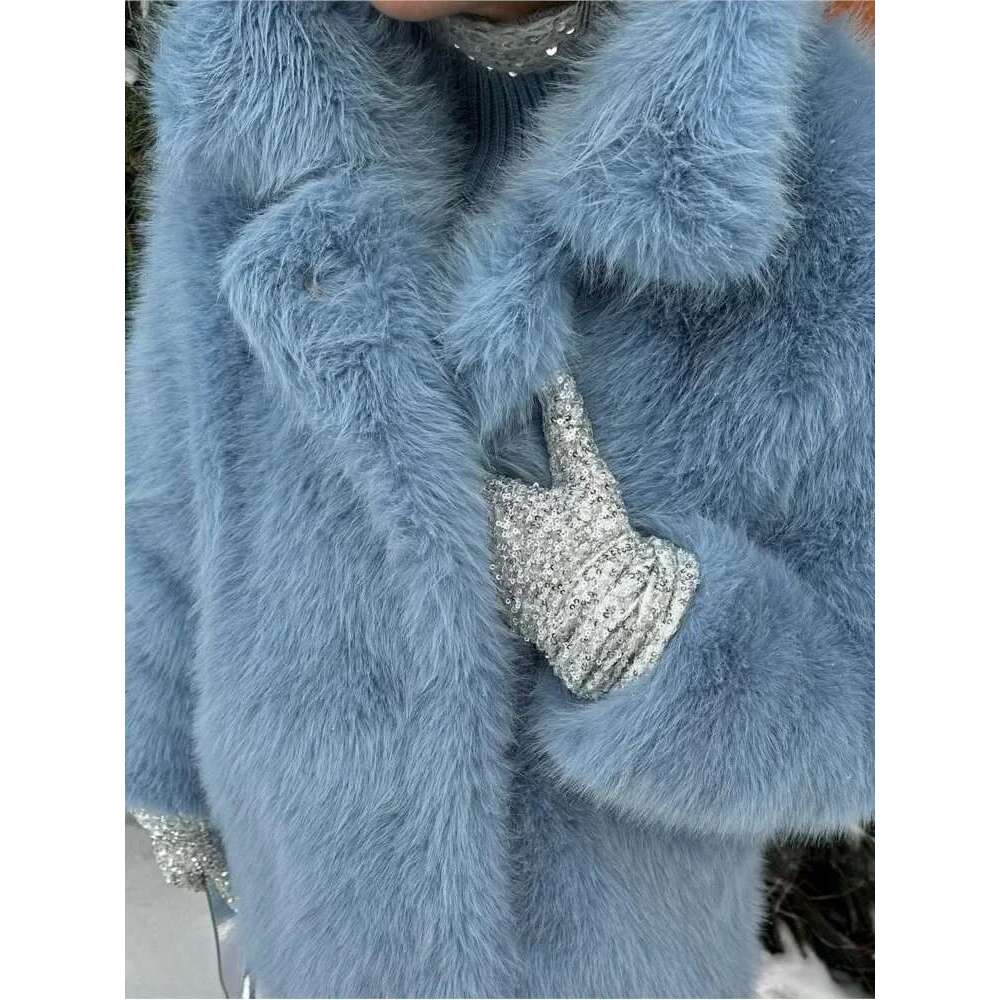 Faux Coat Women Brand Fashion Fluffy Fox Fur Outerwear Overcoat Girl Street Style Furry Warm Jacket 2024 Winter