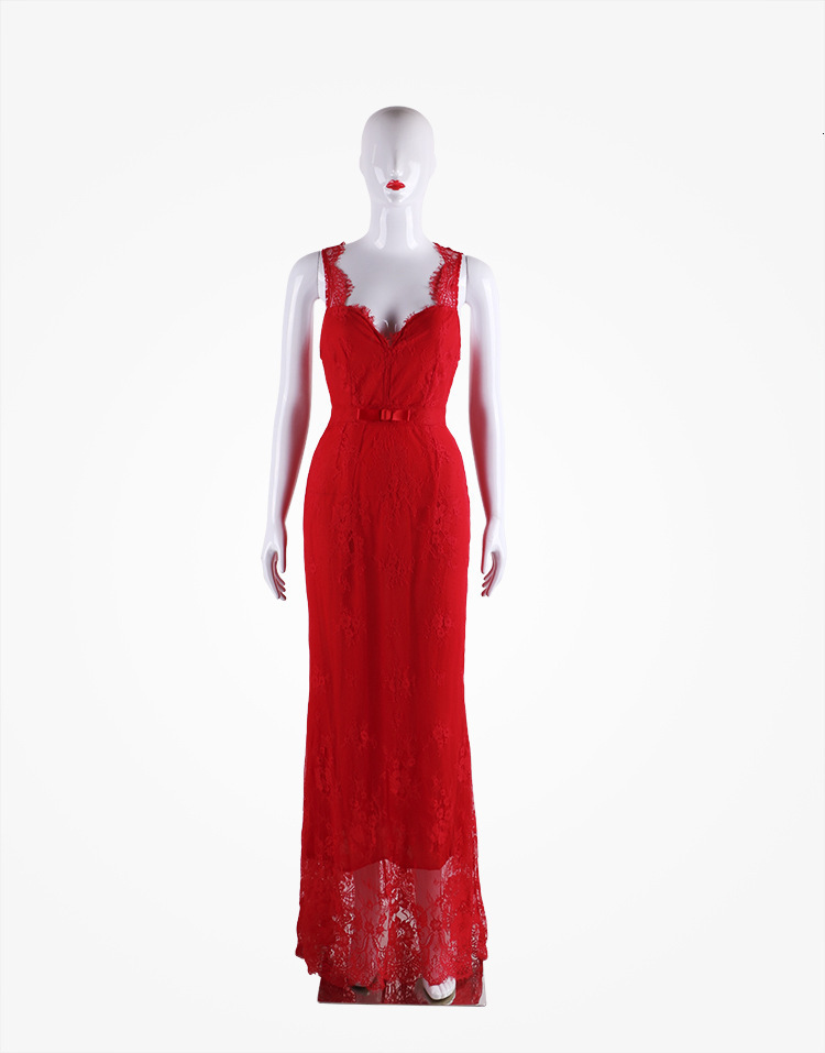 Womens lace dress sexy backless mop red deep V sleeveless Wedding Dress Bridesmaid Dress batch