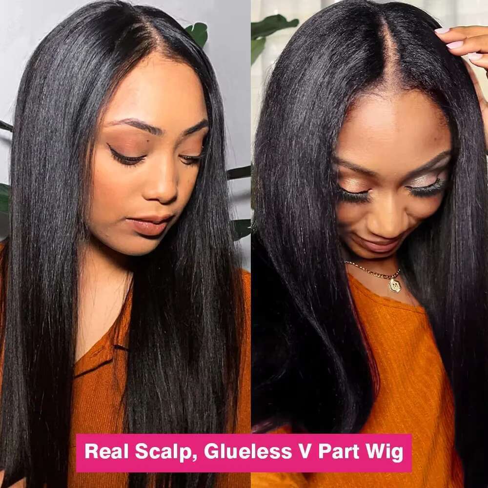Wear And Go 30 32 Inch Straight Wig 100% Raw 250% Density V Part Human Wigs for Women Natural Remy Hair