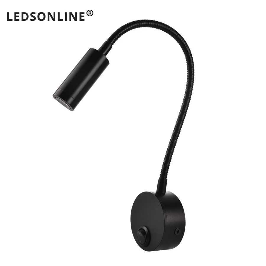 LED Wall Lamps With Knob Switch 3W AC90-260V Black Silver Bedroom Bedside Reading Light Direction Adjustable Indoor LightingXJ250526