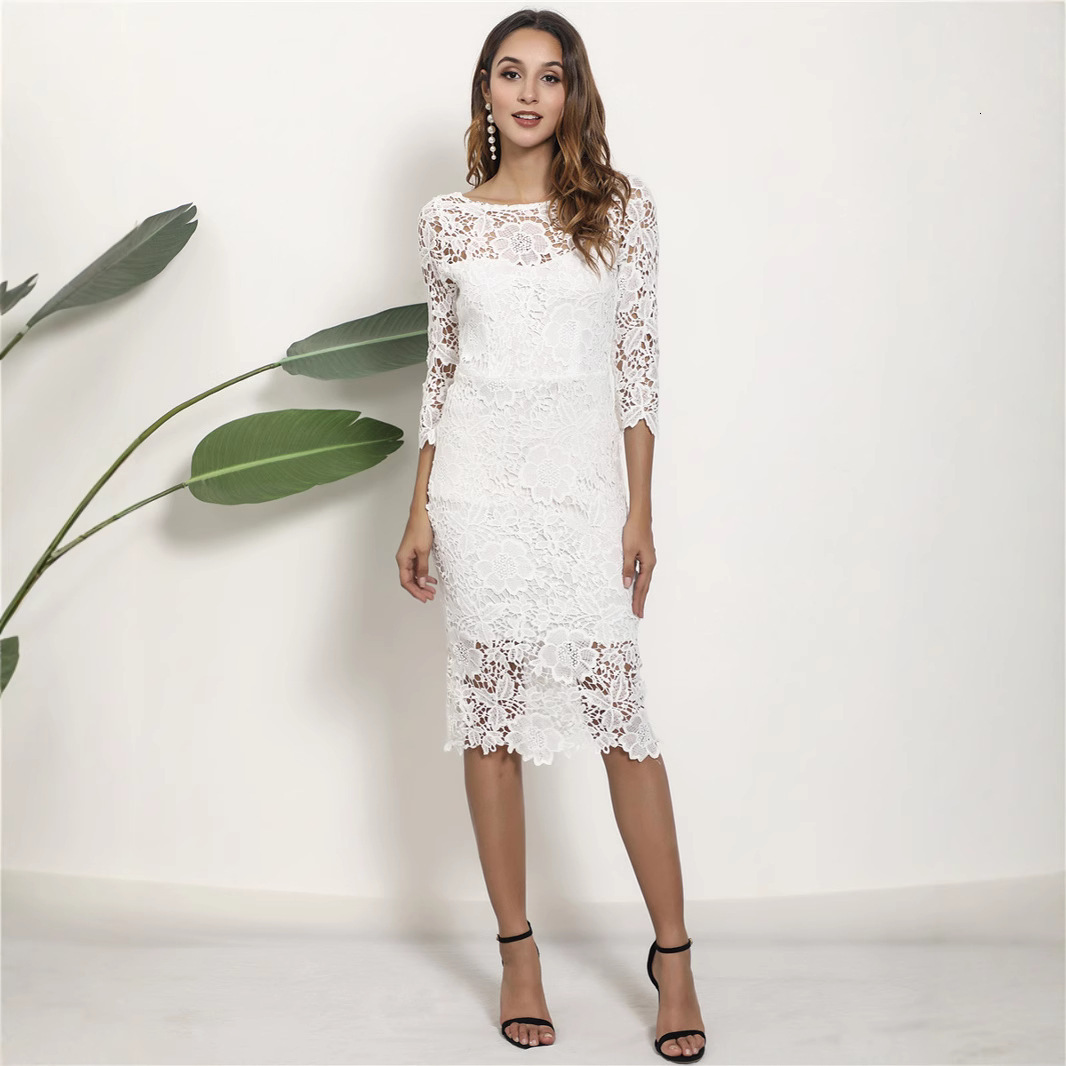 QQH new womens sexy lace see through dress with slim fit and long sleeves