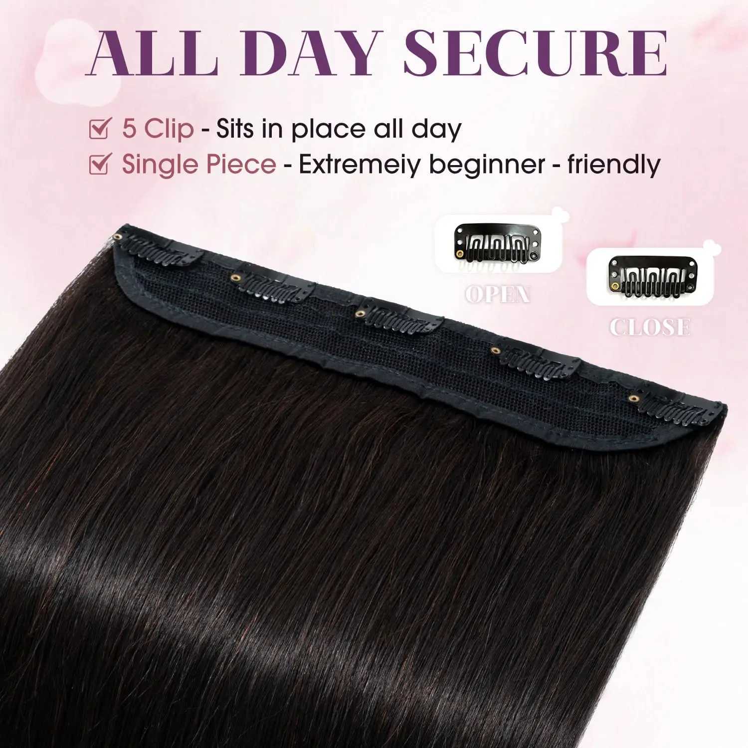 Clip In Human Hair Extensions 1 Piece 5 Clips 3/4 Full Head Clip On Remy Hair Extension Natural Color One-Piece Clip Ins S25526