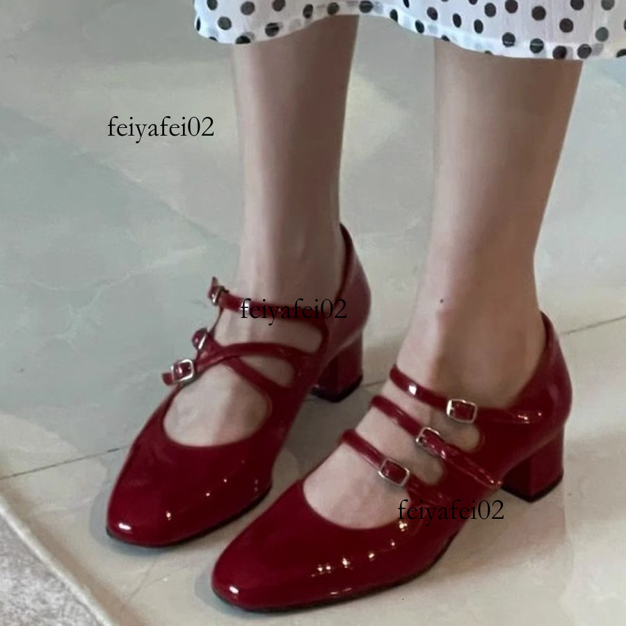 Designer sandals Carel Mary Mary Jane Shoes Women French Retro Little Red Shoes Chunky Heel Wedding Shoes High Heels Mid Heel Patent Leather Single Sh