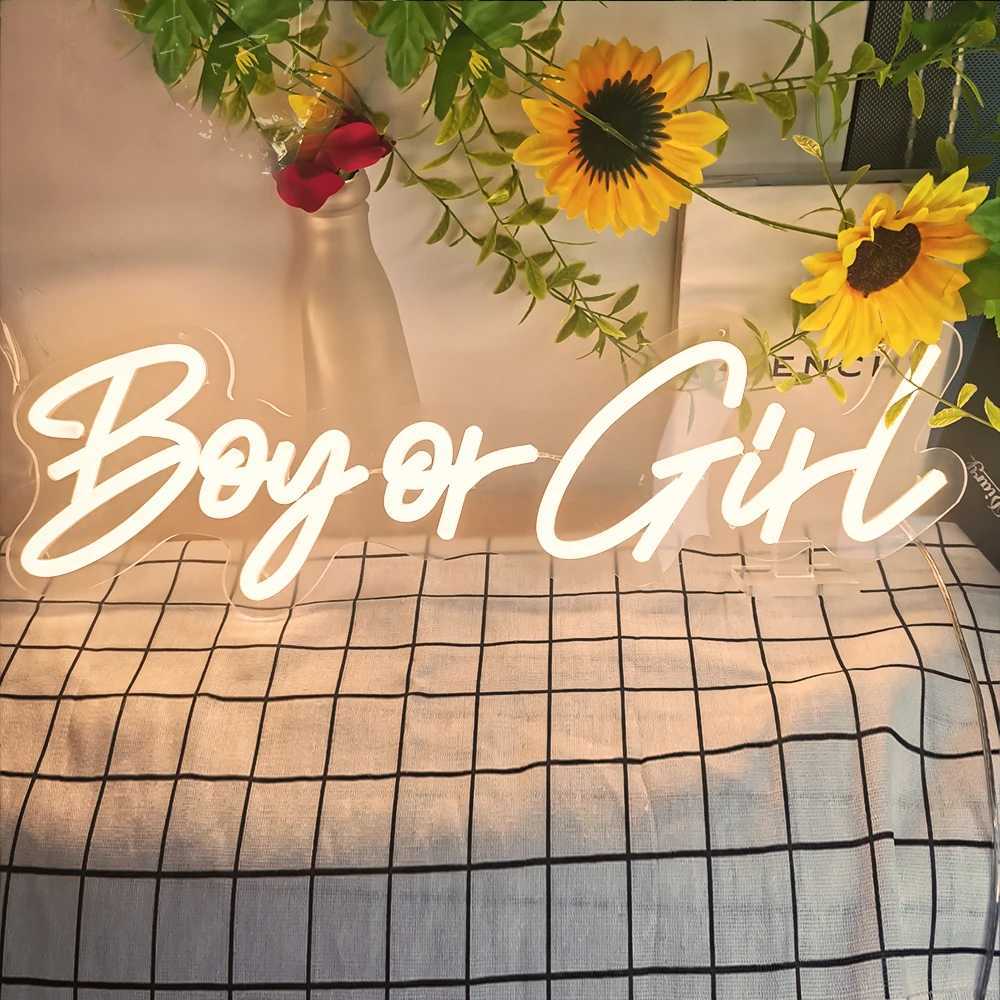 Large LED Light 76cm Boy or Girl Neon Sign for Gender Reveal Baby Birthday Party Decoration Bedroom Festive Lights W250526