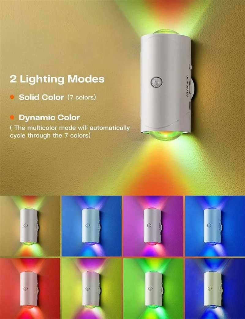 Motion Sensor Wall Light with 7 Colors Wireless Wall Lamp LED Indoor Up and Down Wall Sconce Portable Night Lights for BedroomXJ250526