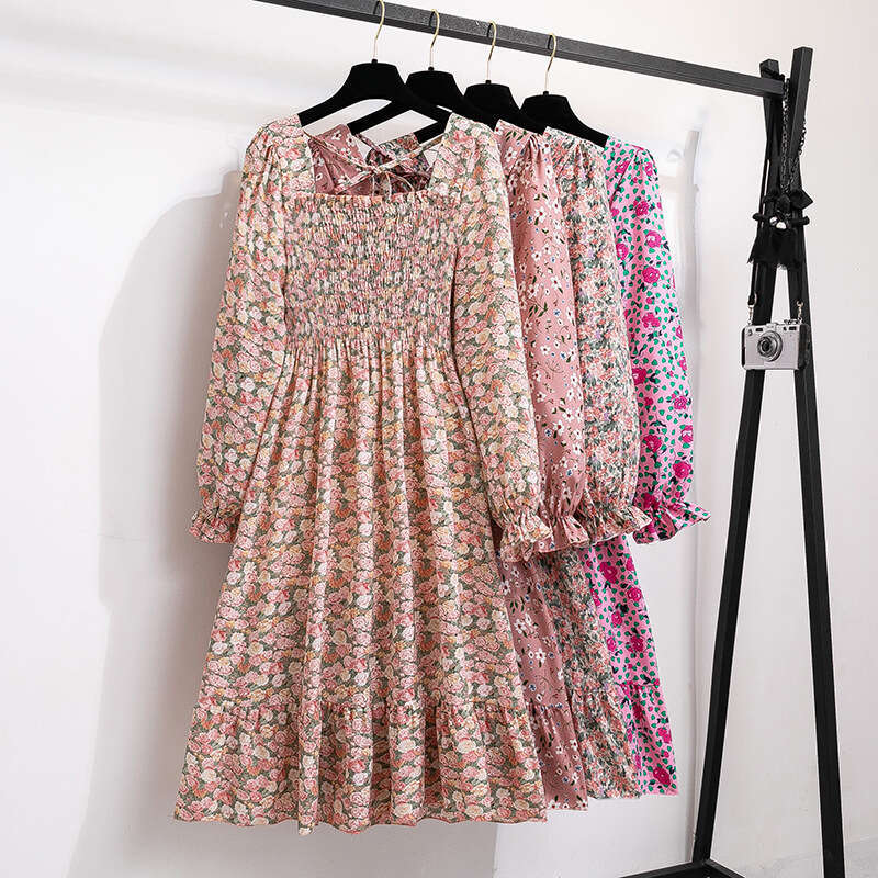 Backless Sexy Dress French Style Bell Floral Women Long Sleeve Chiffon Maxi Dress With Unique Design For Tea Break Sexy Flowy Dresses