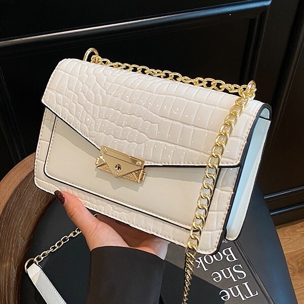 Women's Yuzi Bags 2025 New Crocodile Pattern Small Square Single Shoulder Crossbody Chain Bag