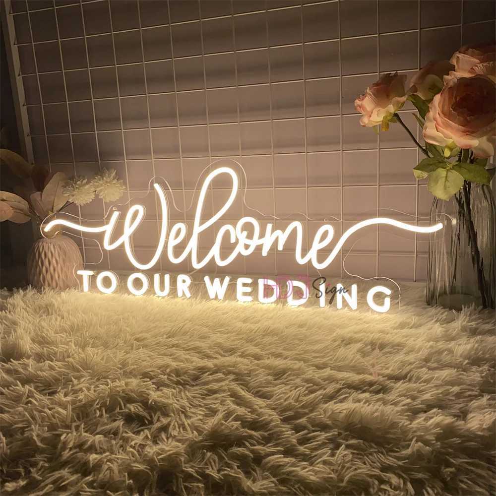 Welcome to our wedding Neon LED Sign Wall Hanging Wedding Party Room Decor Engaged Neon Lights USB Wedding Decoration Signs W250526