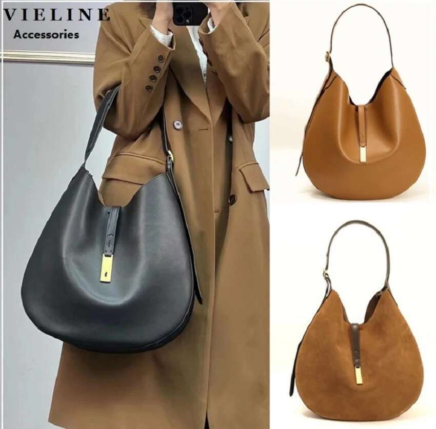VIELINE New Women's One Shoulder Genuine Leather Large Hobos Underarm Bag Half Moon Design Ladies Handbags