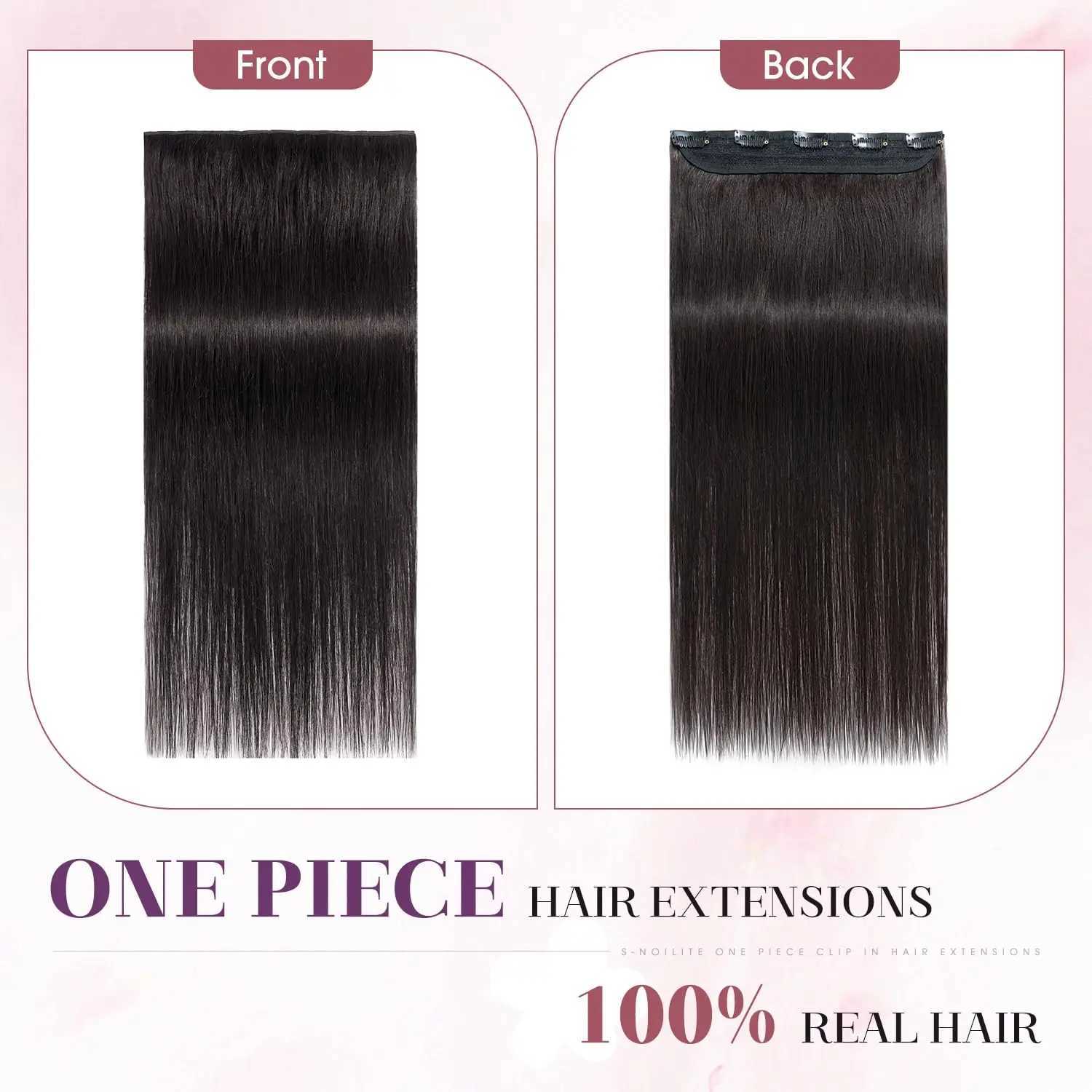 Clip In Human Hair Extensions 1 Piece 5 Clips 3/4 Full Head Clip On Remy Hair Extension Natural Color One-Piece Clip Ins S25526