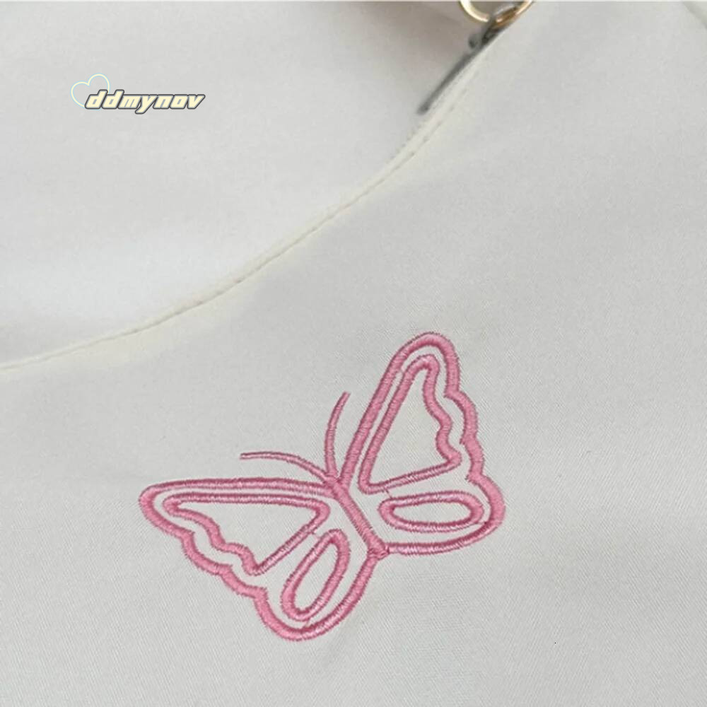 Embroidery Bowknot Butterfly Shoulder Y2k-Style Ruffle Handle Nylon Bow Tote Makeup Lipstick Bag Handbag New ddmynov