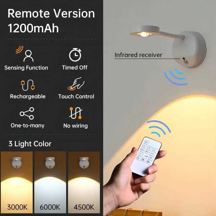 HPH USB Rechargeable Intelligent Human Sensing Wireless Wall Light Dimmable LED Spotlight For Lighting Paintings PicturesXJ250526
