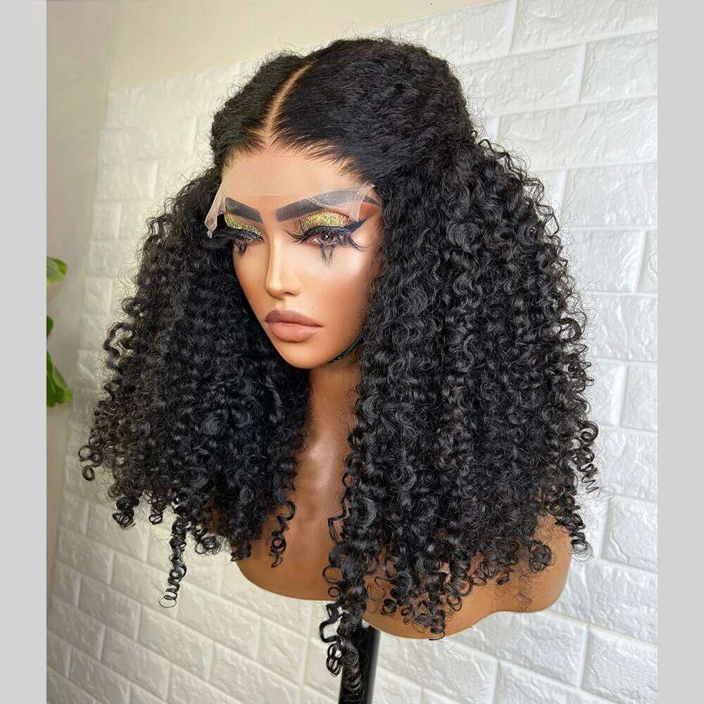 Natural Black Soft 26Inch Long 180Density Kinky Curly Deep Lace Front Wig For Women Babyhair Glueless Preplucked Daily