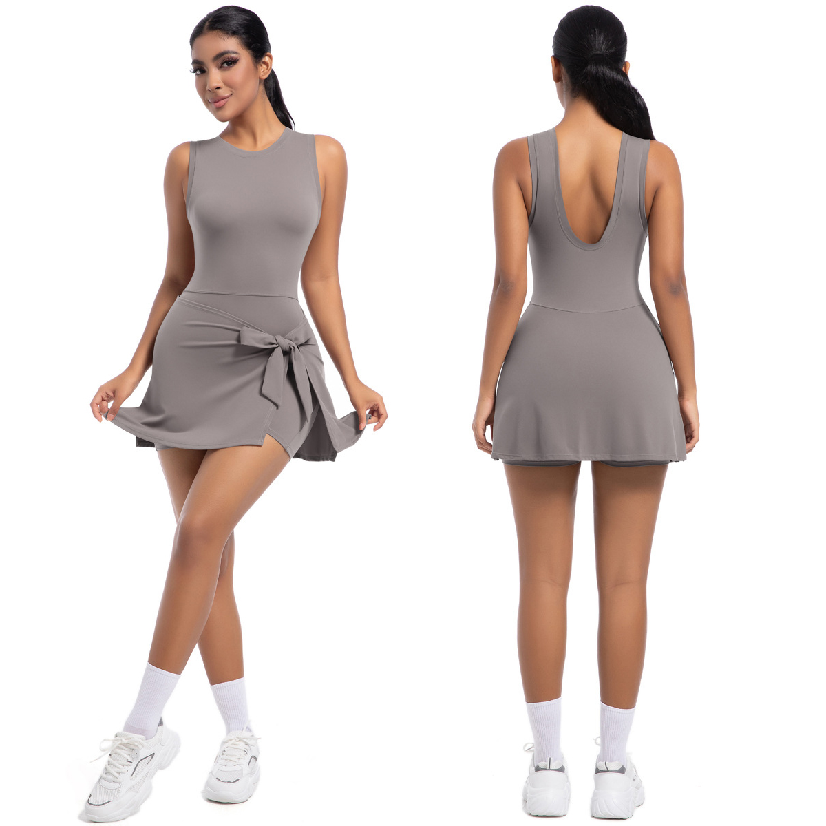 JJ-6672 New Arrival Women's Sportswear One Piece U Back Gym Tennis Dress High Stretchy Breathable Golf Skirt With Shorts