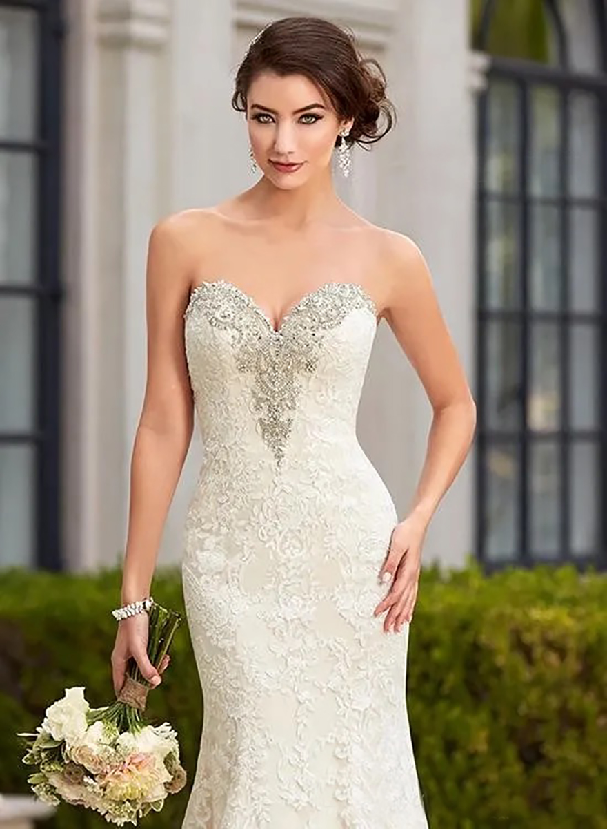 2025 Sexy Mermaid Backless Lace Wedding Dresses Sweetheart Beaded Crystal Chapel Train Vestidos De Noiva Beach Bridal Gowns