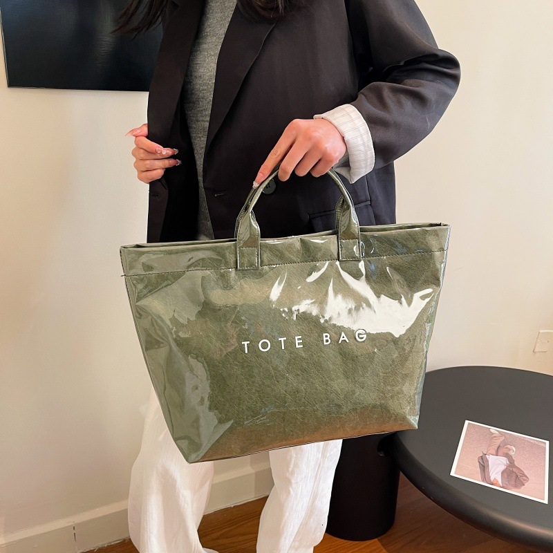 New Fashion Simple DuPont Paper Women's Genuine Leather Solid Color Casual Large Capacity Multi-functional Waterproof Tote Bag