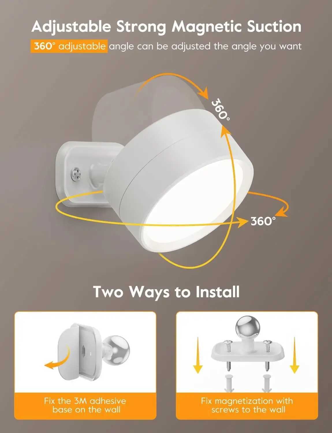 LED Magnetic Wall Sconce Lights Rechargeable Dimmable Wall Mounted Lights with Remote 360 Rotation Wall Mount Lamp for BedroomXJ250526