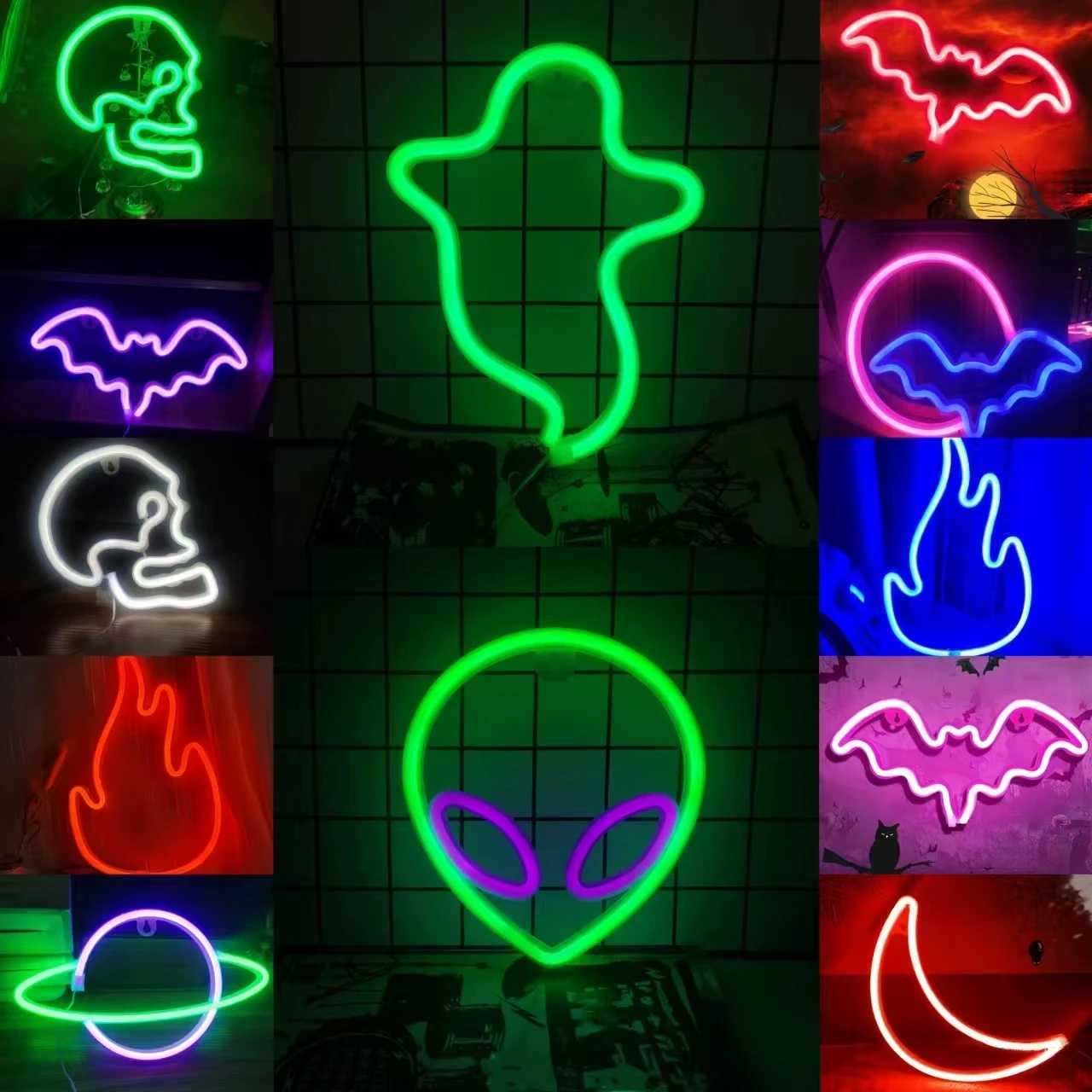 Halloween neon lights USB/battery powered Halloween room party game room bedroom party LED indoor night lights W250526