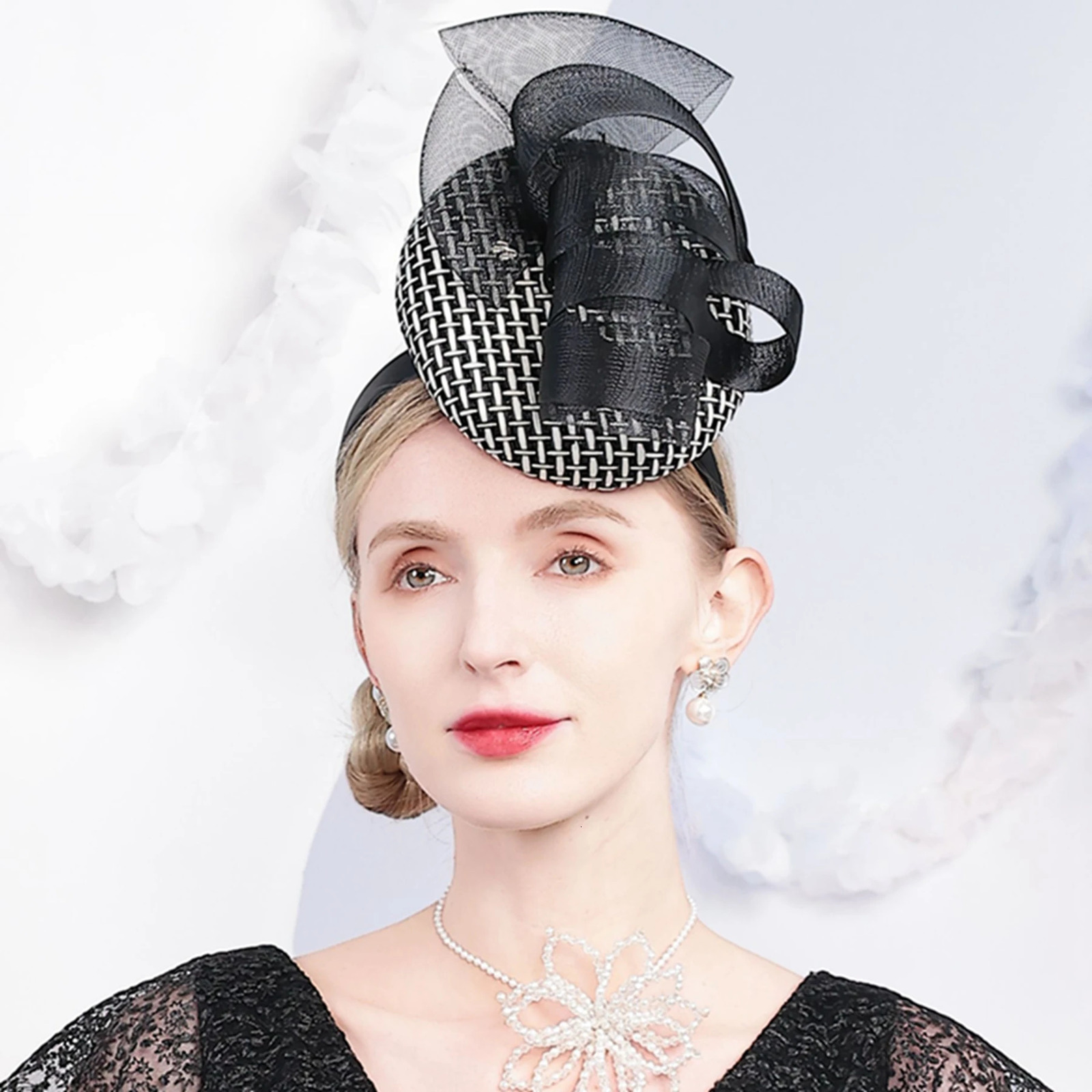 Womens Black White Mesh Fascinator Hat Headband for Church Wedding Tea Party Cocktail Bridal Hair Accessory 250520