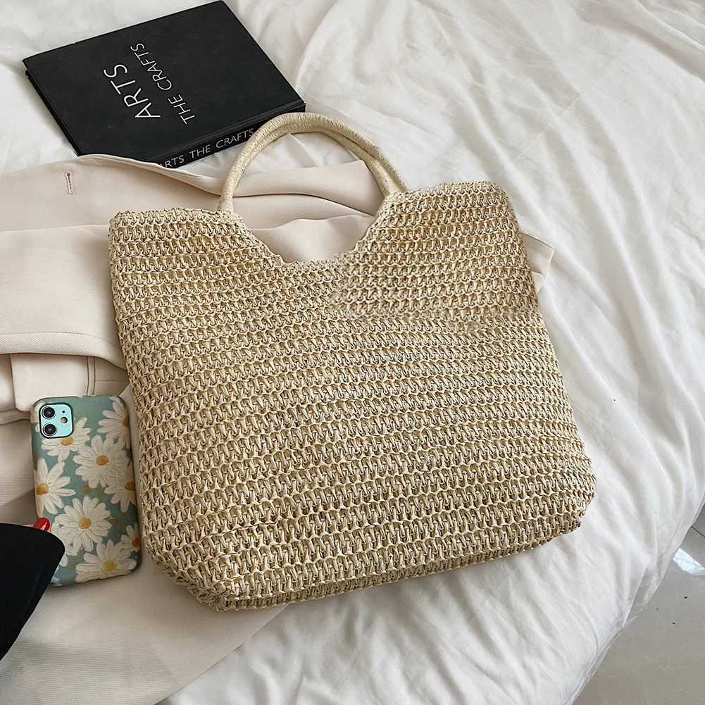 Women Straw Tote Handbag Large Capacity Crochet Beach Handbag Zipper Closure Retro Straw Handbag Ladies Summer Daily Bag W250524