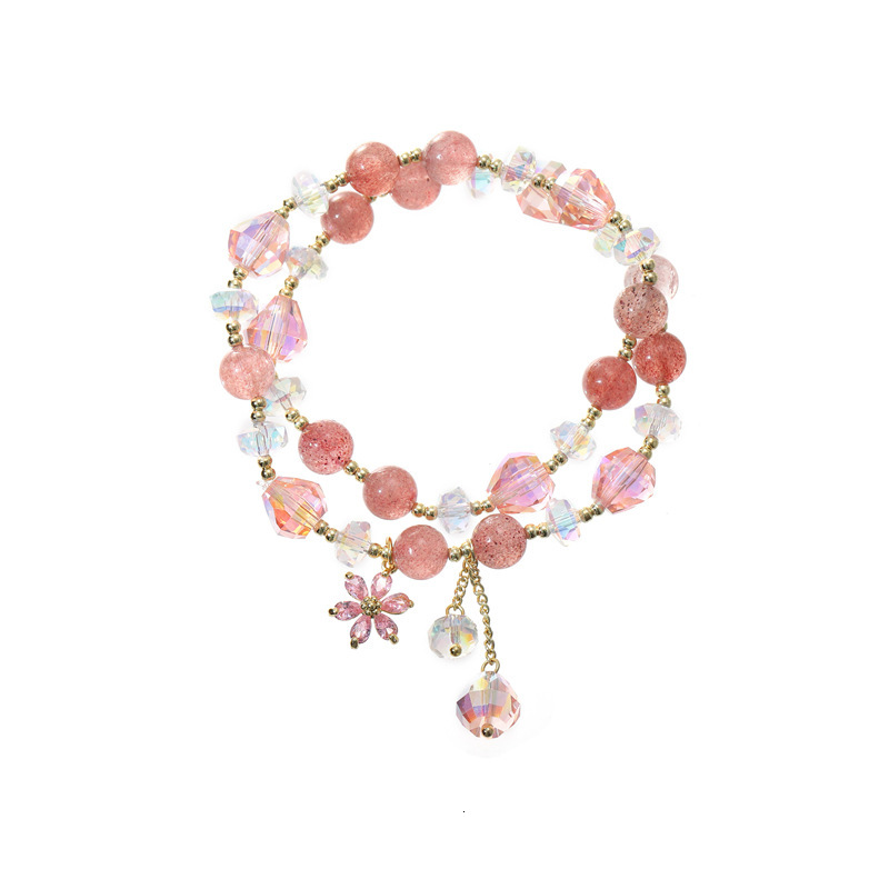Fashionable and minimalist strawberry crystal micro inlaid zircon bracelet, women's doubles circle, niche flower pendant, gift bracelet accessory