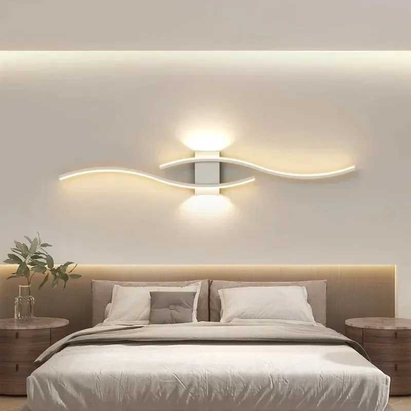 Modern LED Strip Wall Lamp Double Curve Remote Control Light Bedside Decor Black Gold Wall Sconces Living Room Bedroom LED FixtureXJ250526